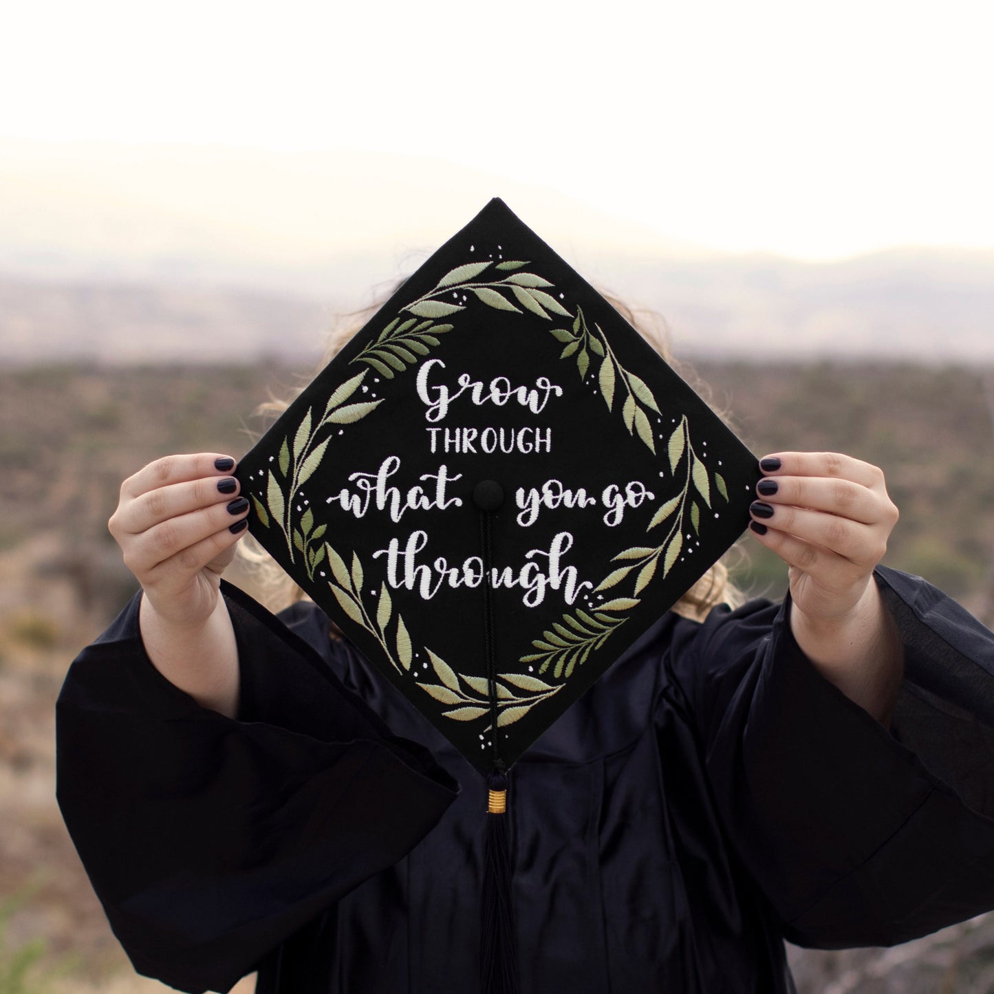 Handmade Embroidered Floral Wreath Graduation Cap Topper