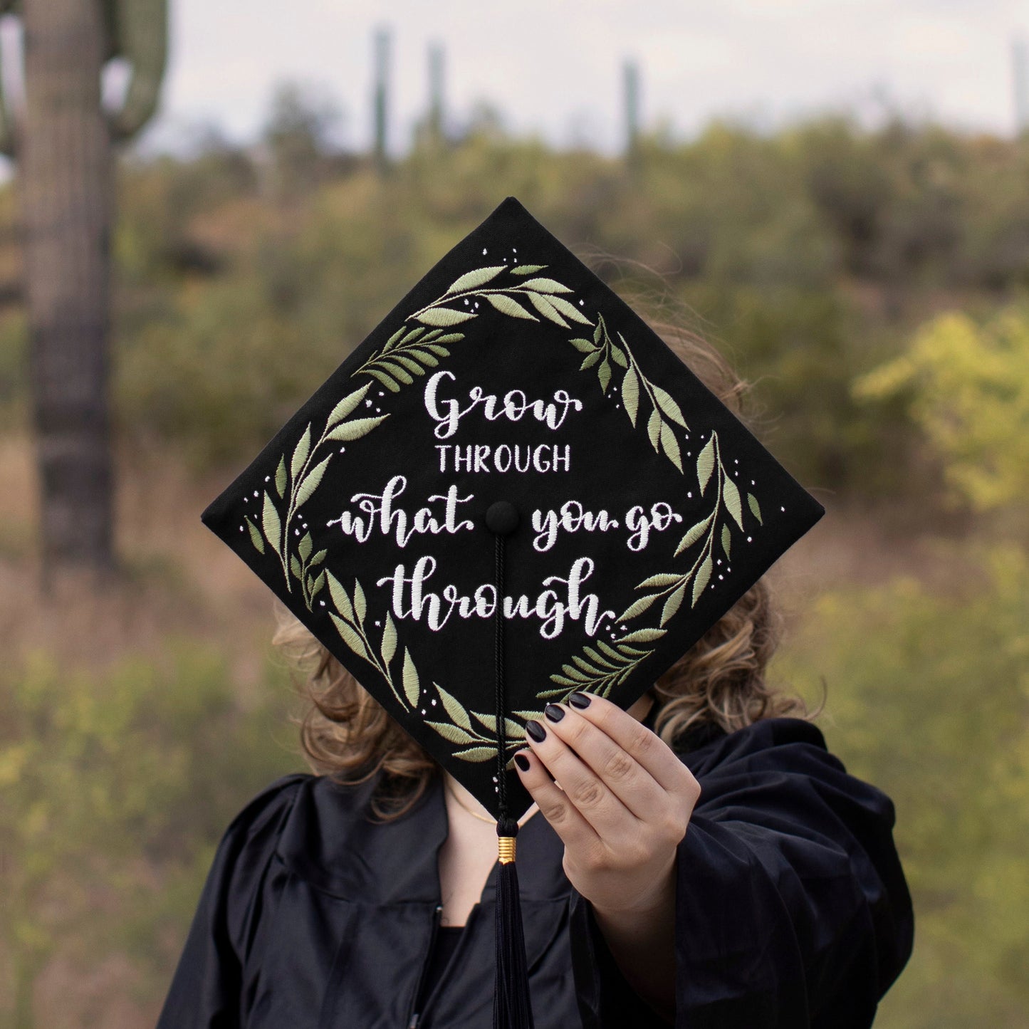 Handmade Embroidered Floral Wreath Graduation Cap Topper