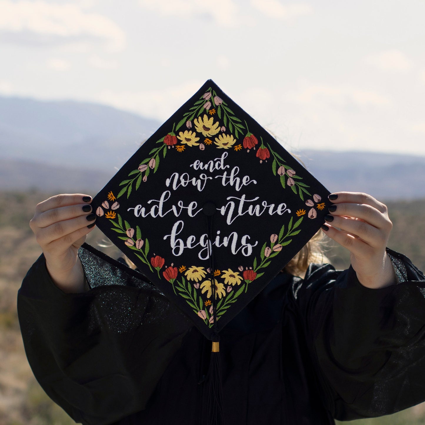 Handmade Embroidered Yellow Wildflower Graduation Cap Topper