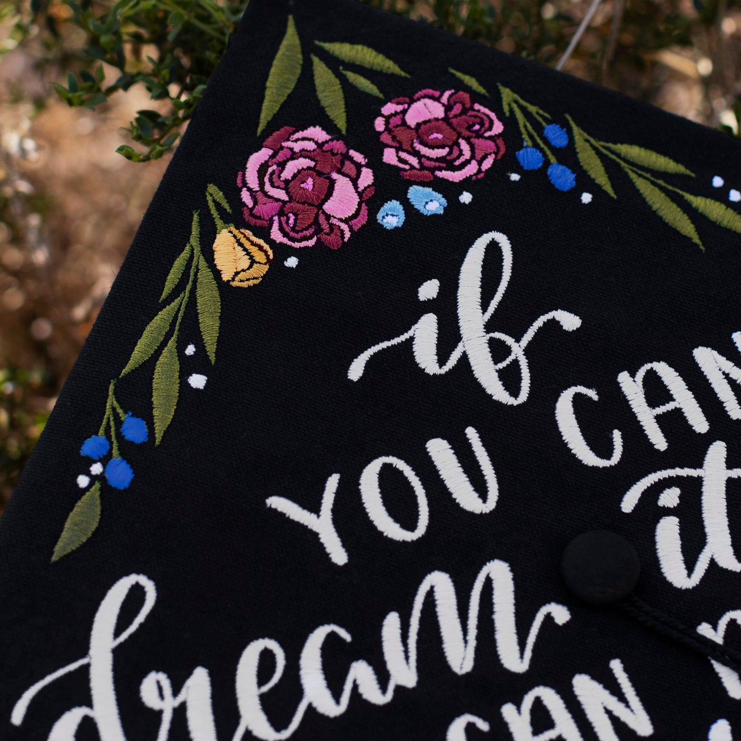 Handmade Embroidered Peony Graduation Cap Topper