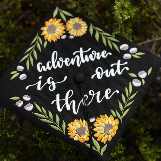 Handmade Embroidered Sunflower Graduation Cap Topper