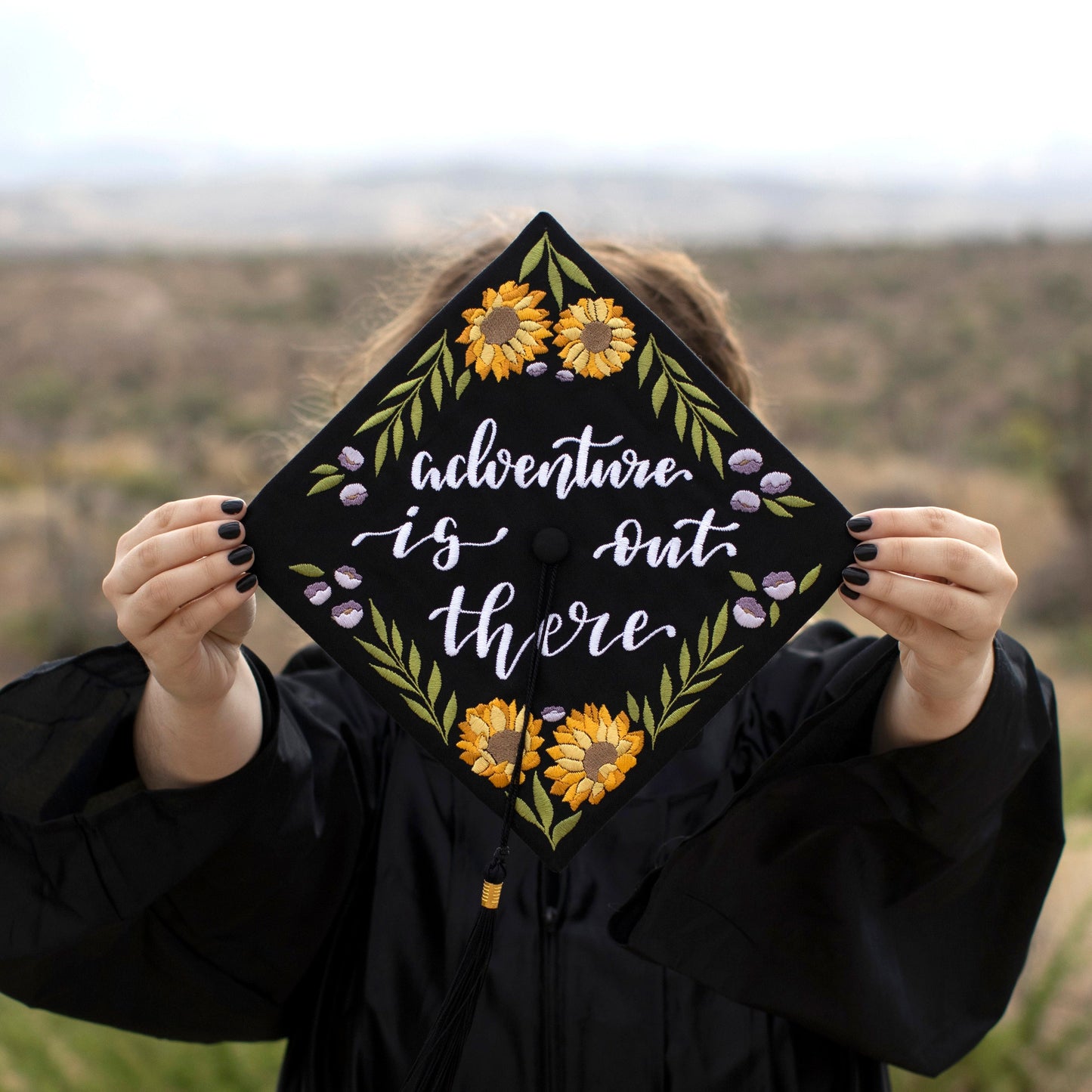 Handmade Embroidered Sunflower Graduation Cap Topper