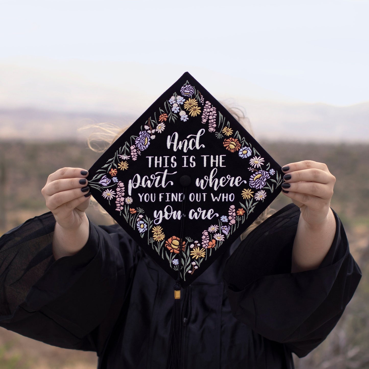 Handmade Embroidered Wildflower Graduation Cap Topper