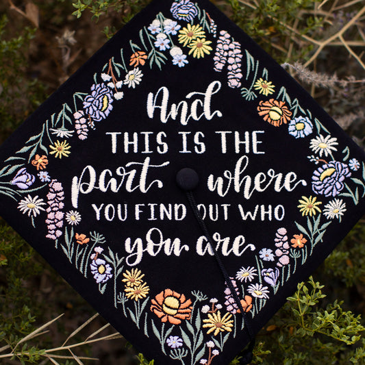 Handmade Embroidered Wildflower Graduation Cap Topper