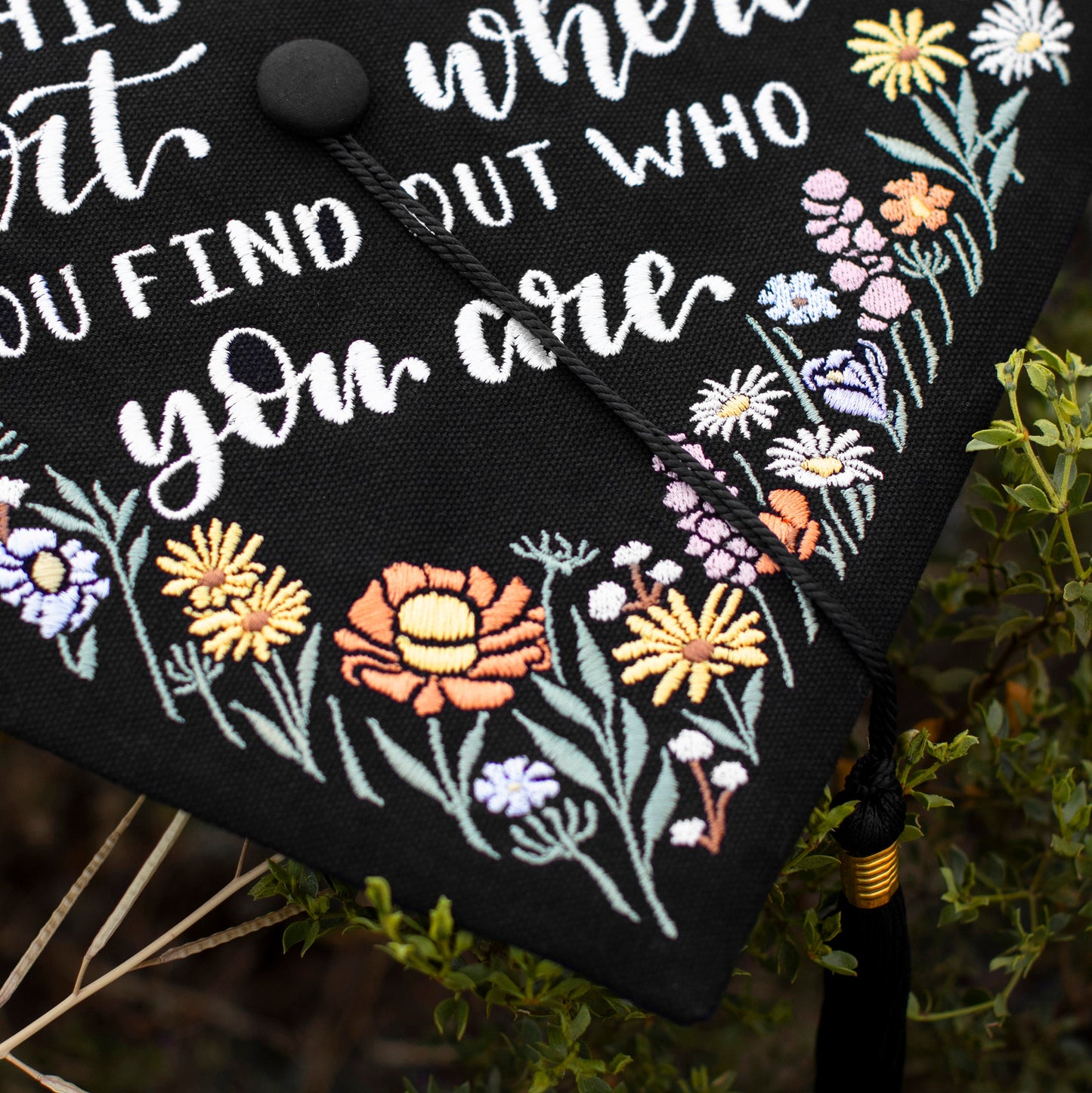 Handmade Embroidered Wildflower Graduation Cap Topper