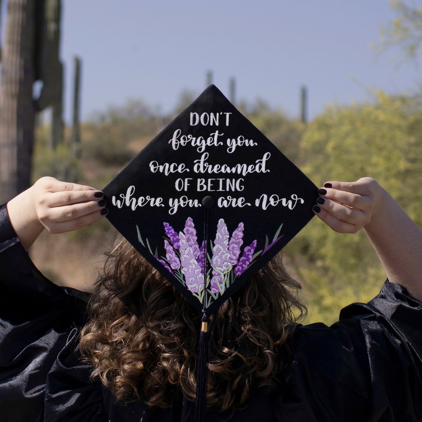 Handmade Embroidered Lavender Floral Graduation Cap Topper