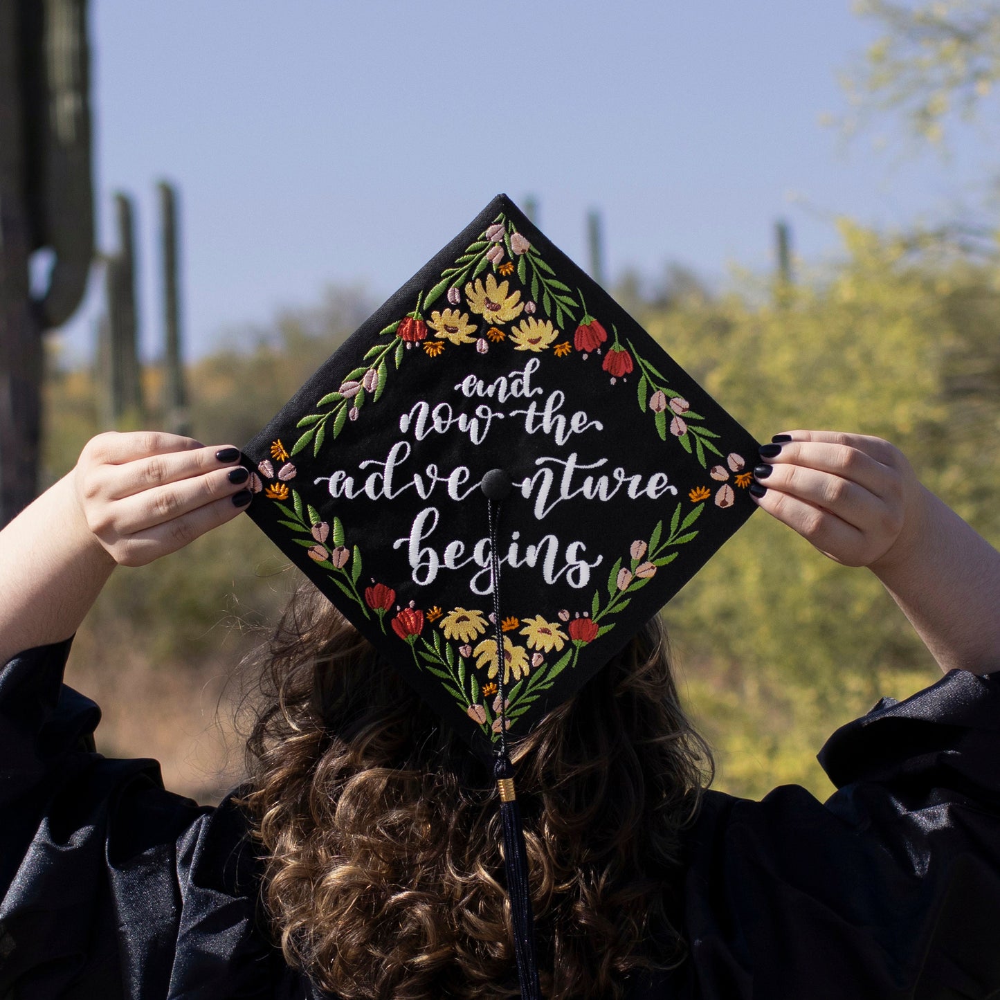 Handmade Embroidered Yellow Wildflower Graduation Cap Topper