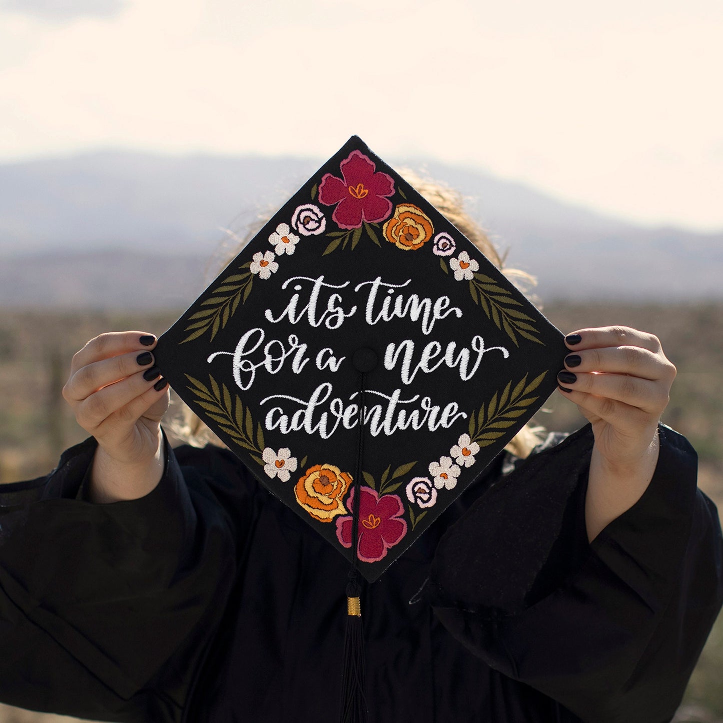 Handmade Embroidered Tropical Flower Graduation Cap Topper