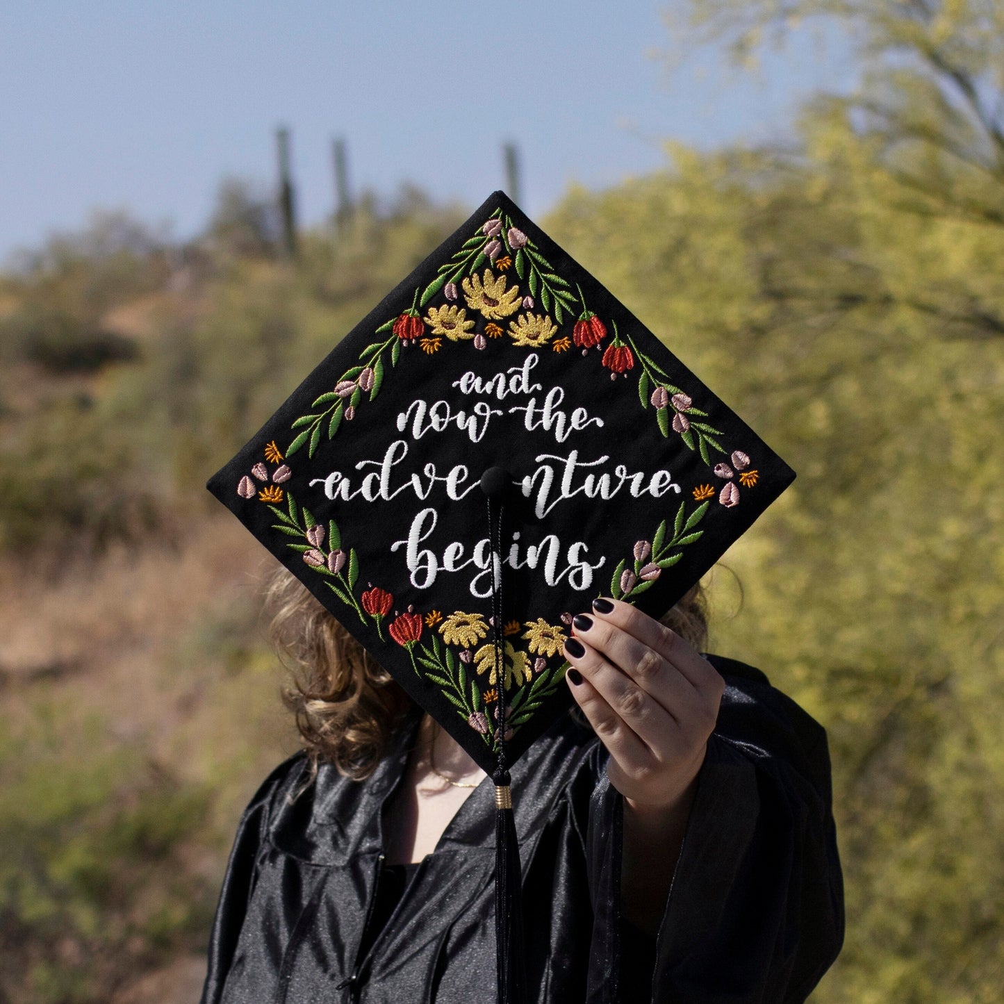 Handmade Embroidered Yellow Wildflower Graduation Cap Topper