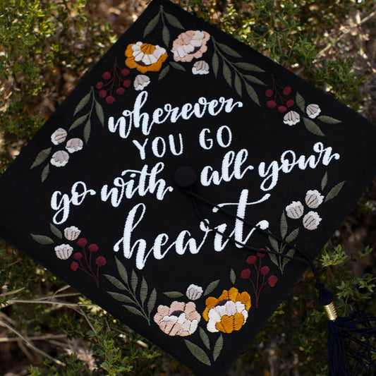 Handmade Embroidered Berry Floral Graduation Cap Topper