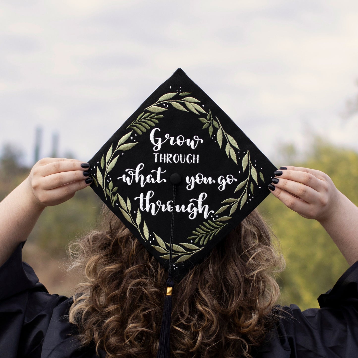 Handmade Embroidered Floral Wreath Graduation Cap Topper