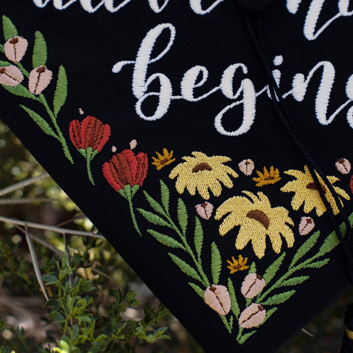 Handmade Embroidered Yellow Wildflower Graduation Cap Topper