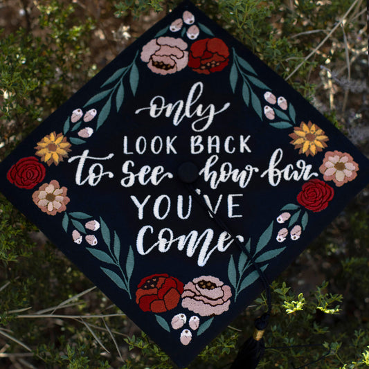 Handmade Embroidered Floral Graduation Cap Topper