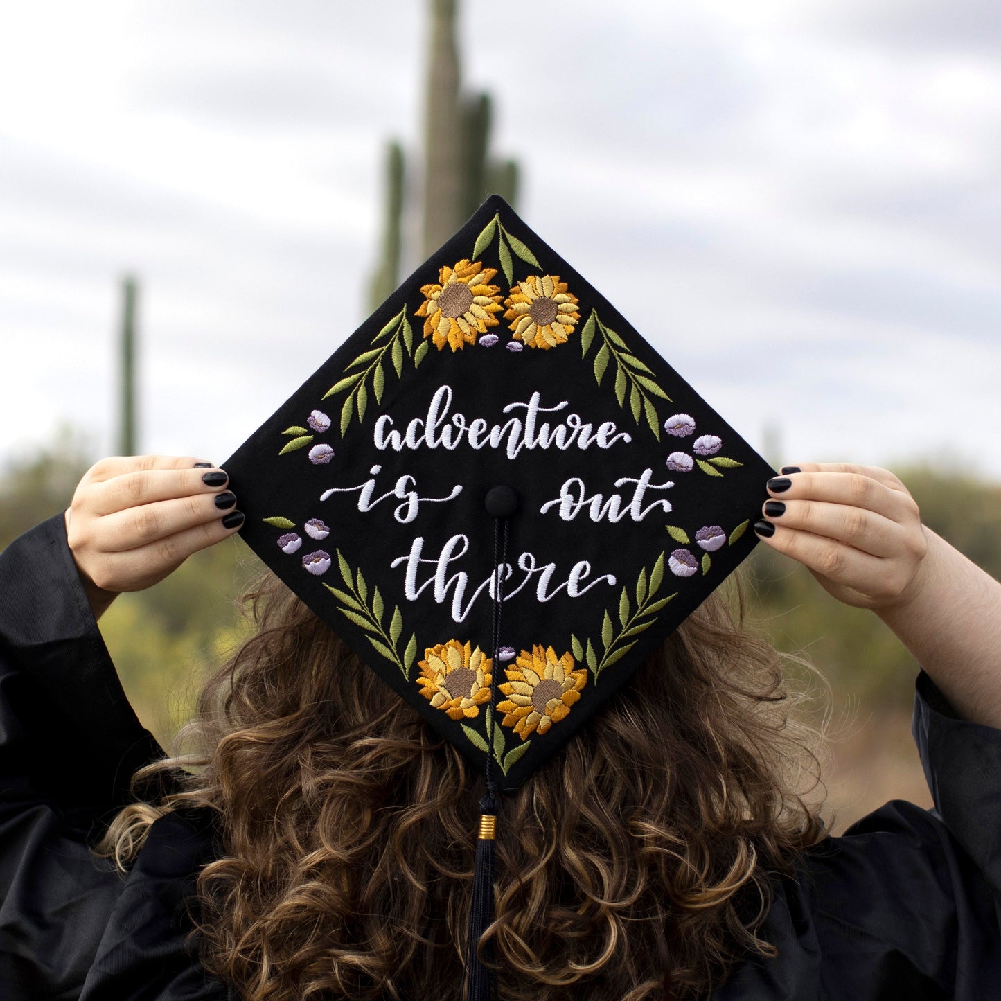 Handmade Embroidered Sunflower Graduation Cap Topper