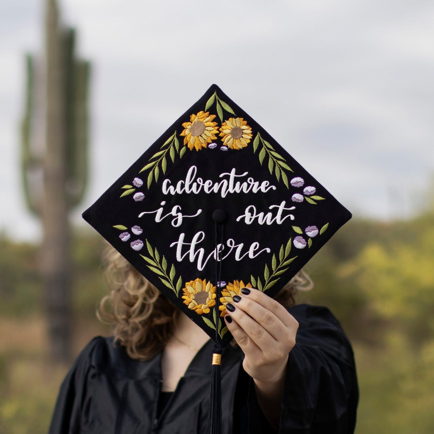 Handmade Embroidered Sunflower Graduation Cap Topper