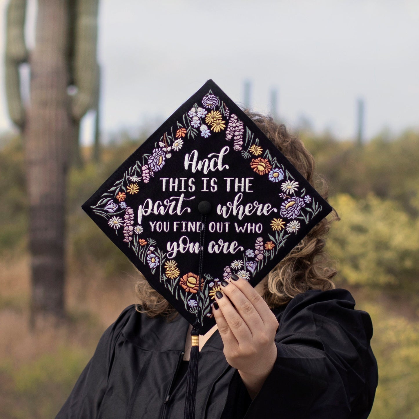 Handmade Embroidered Wildflower Graduation Cap Topper