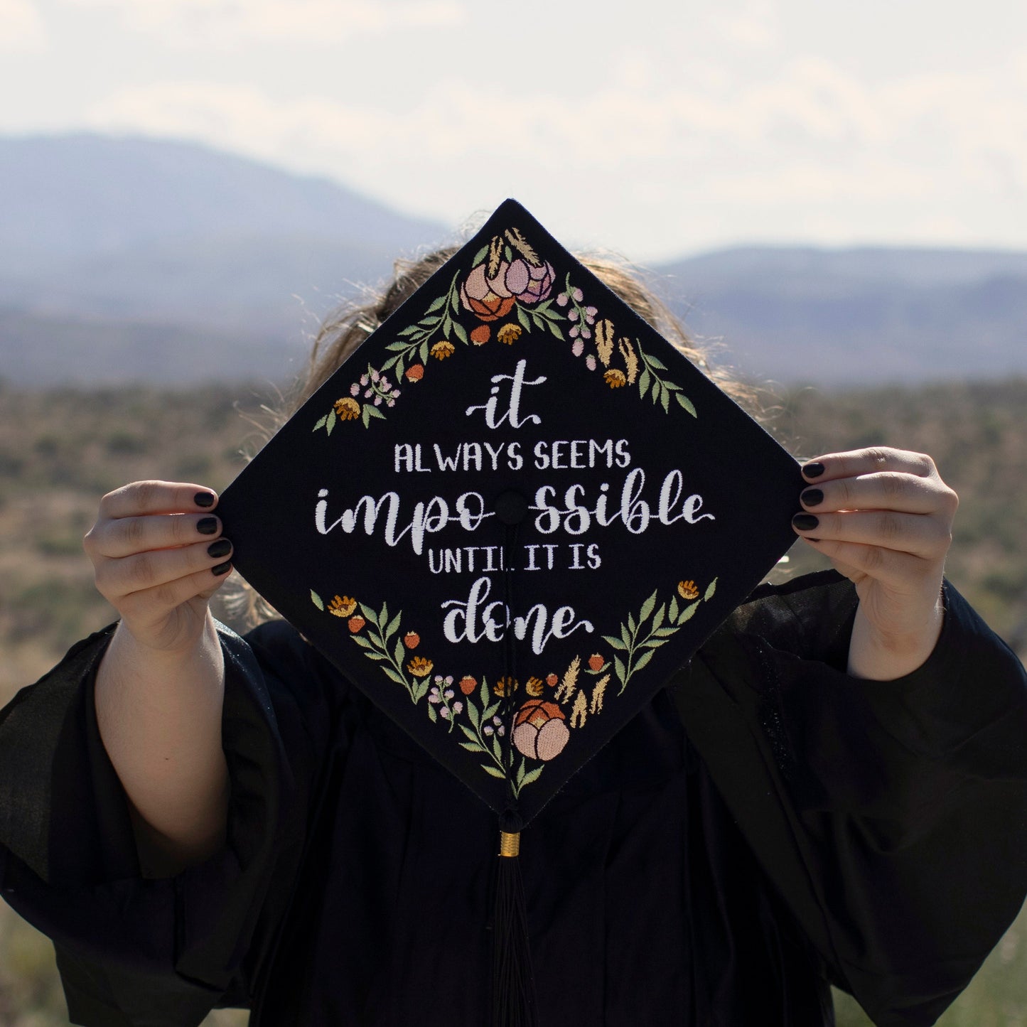 Handmade Embroidered Boho Wildflower Graduation Cap Topper