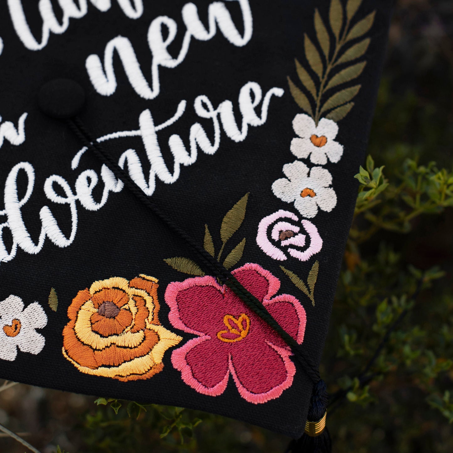 Handmade Embroidered Tropical Flower Graduation Cap Topper