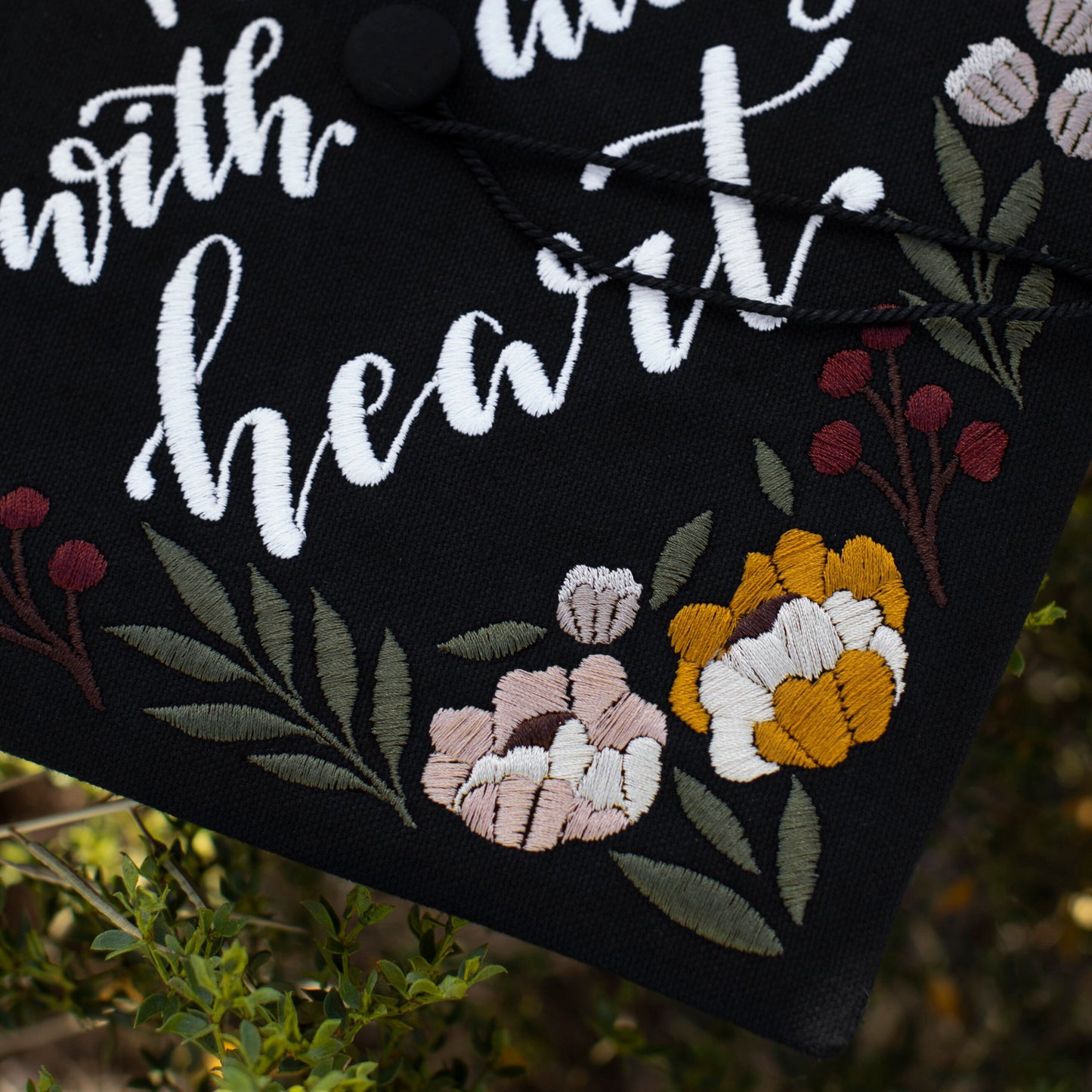 Handmade Embroidered Berry Floral Graduation Cap Topper