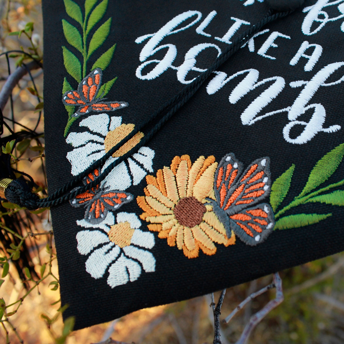 Handmade Embroidered Butterfly Daisy Graduation Cap Topper