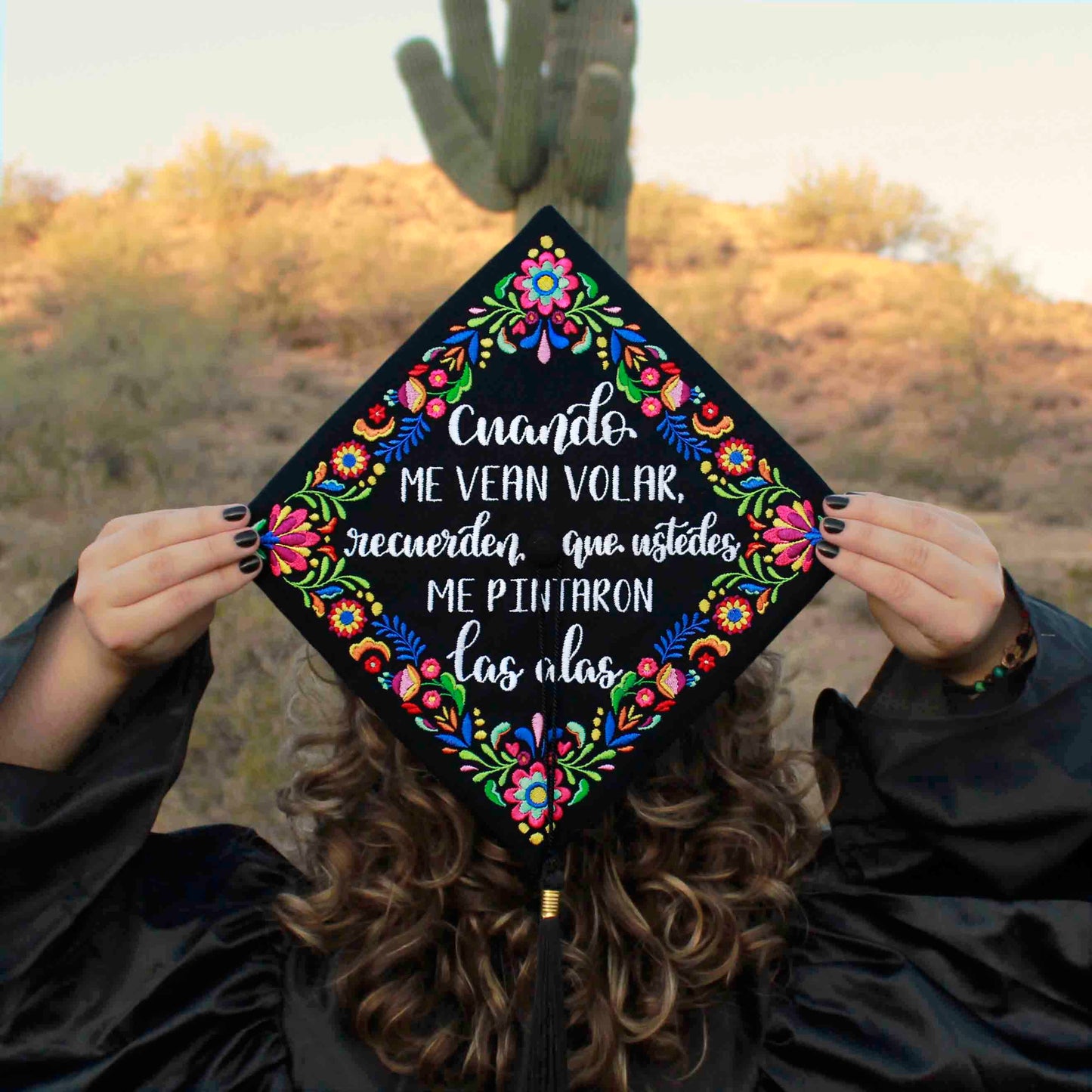 Handmade Embroidered Mexican Wildflower Graduation Cap Topper