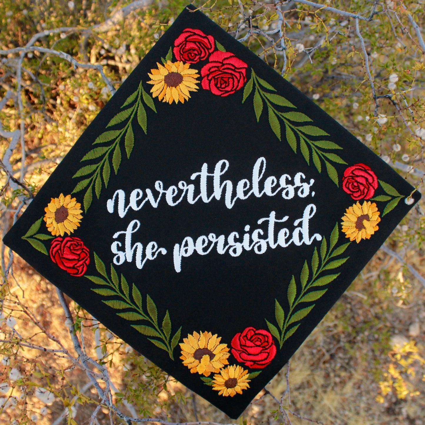 Handmade Embroidered Sunflower Rose Graduation Cap Topper