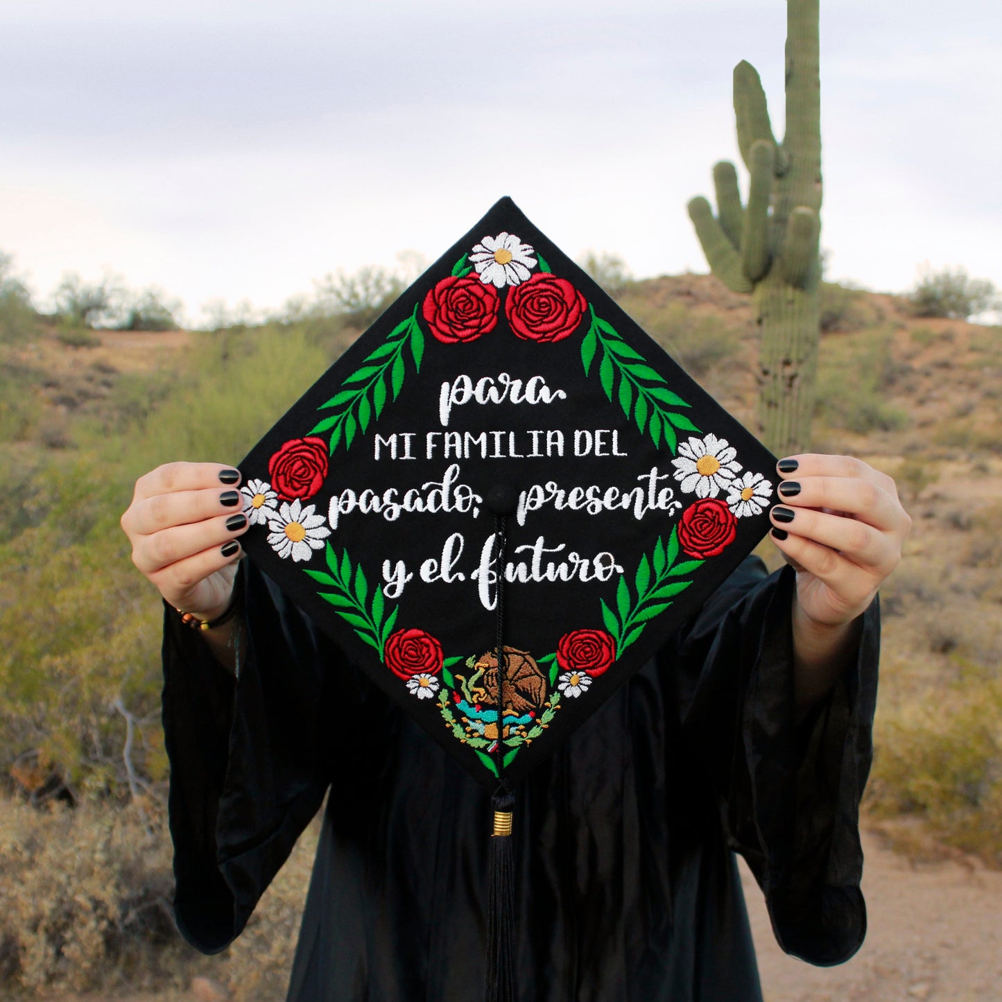 Handmade Embroidered Mexican Wildflower Graduation Cap Topper