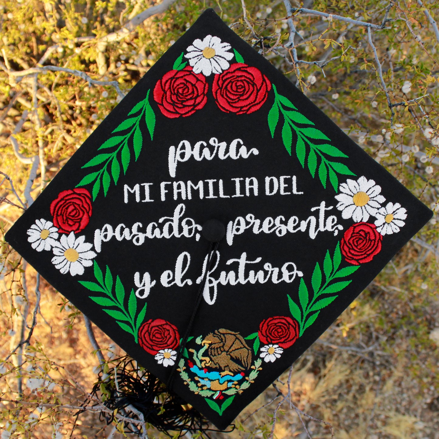 Handmade Embroidered Mexican Wildflower Graduation Cap Topper