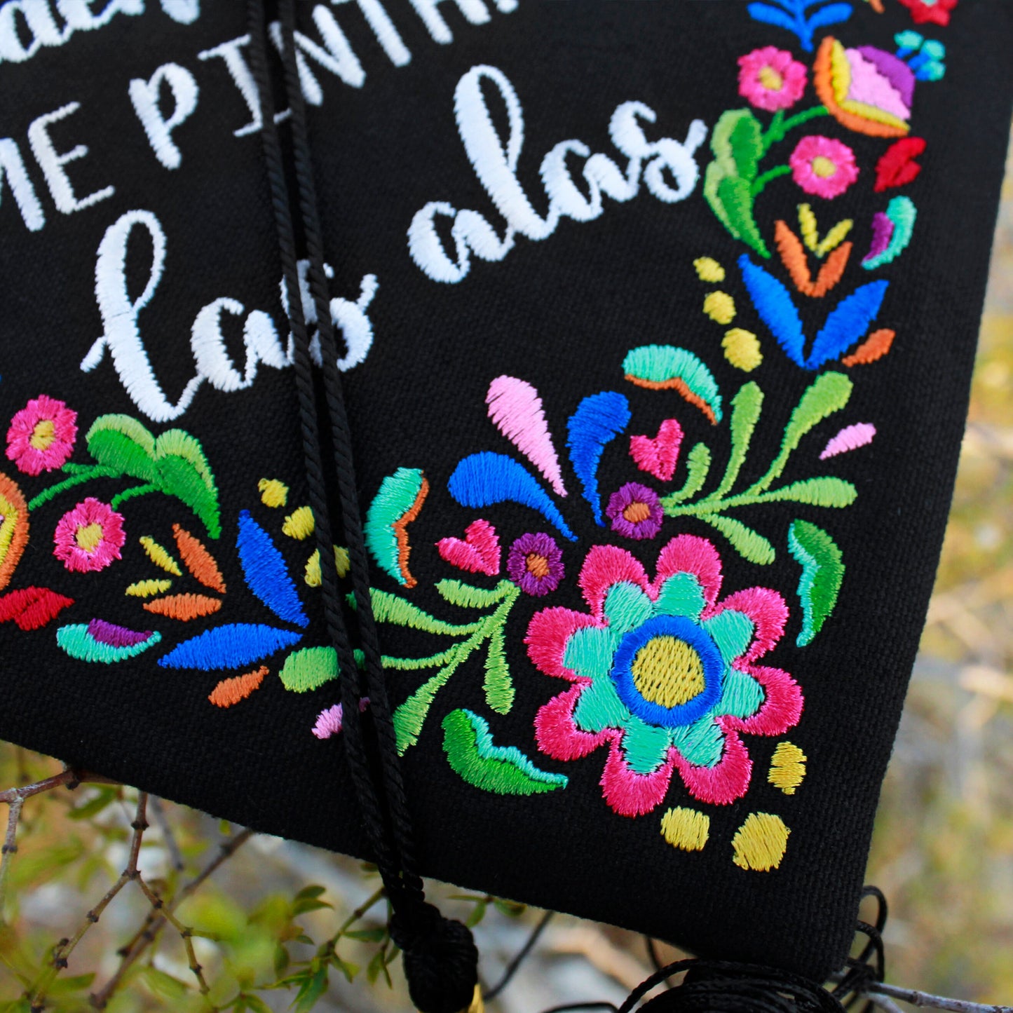 Handmade Embroidered Mexican Wildflower Graduation Cap Topper