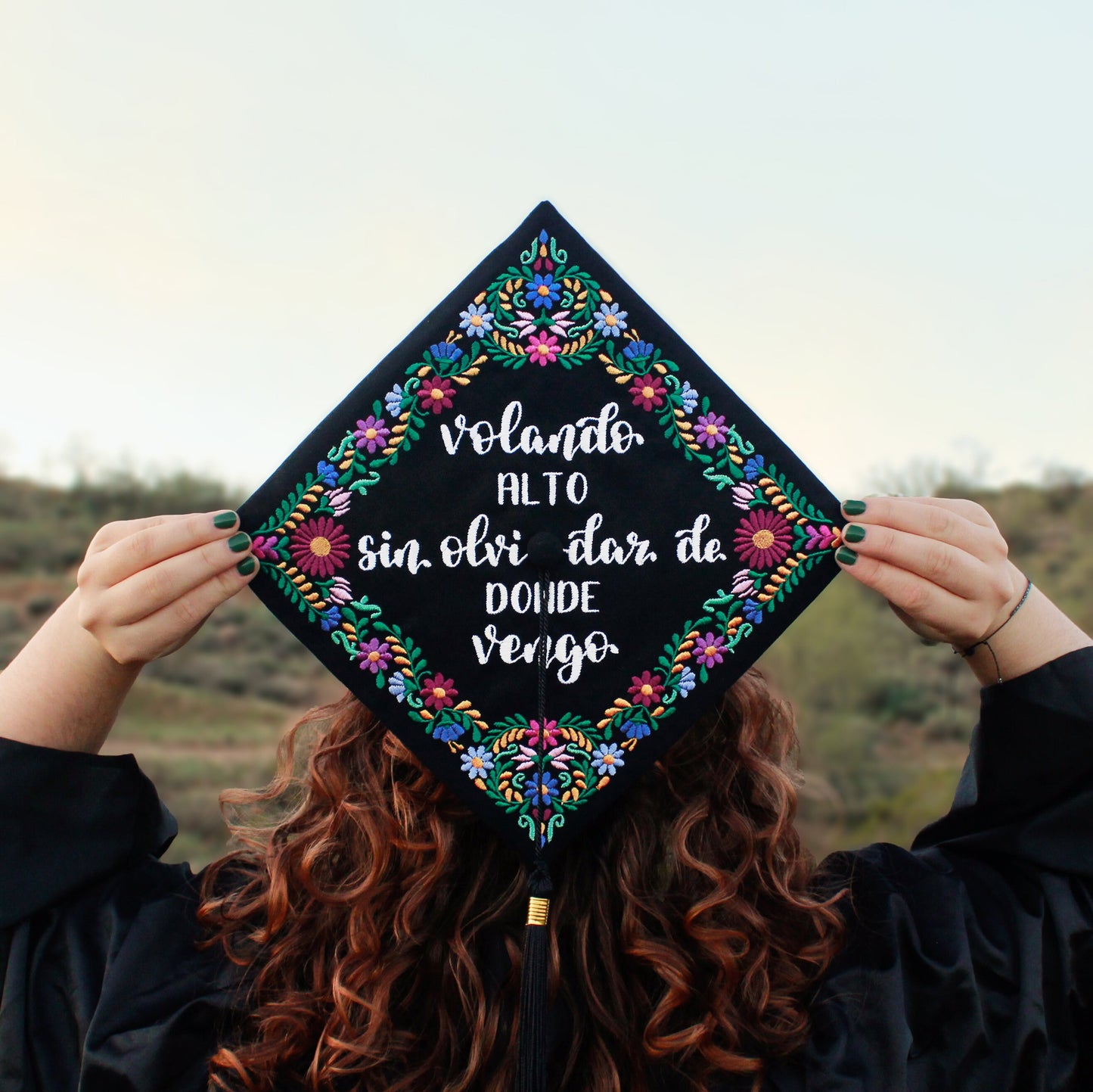 Handmade Embroidered Mexican Floral Graduation Cap Topper