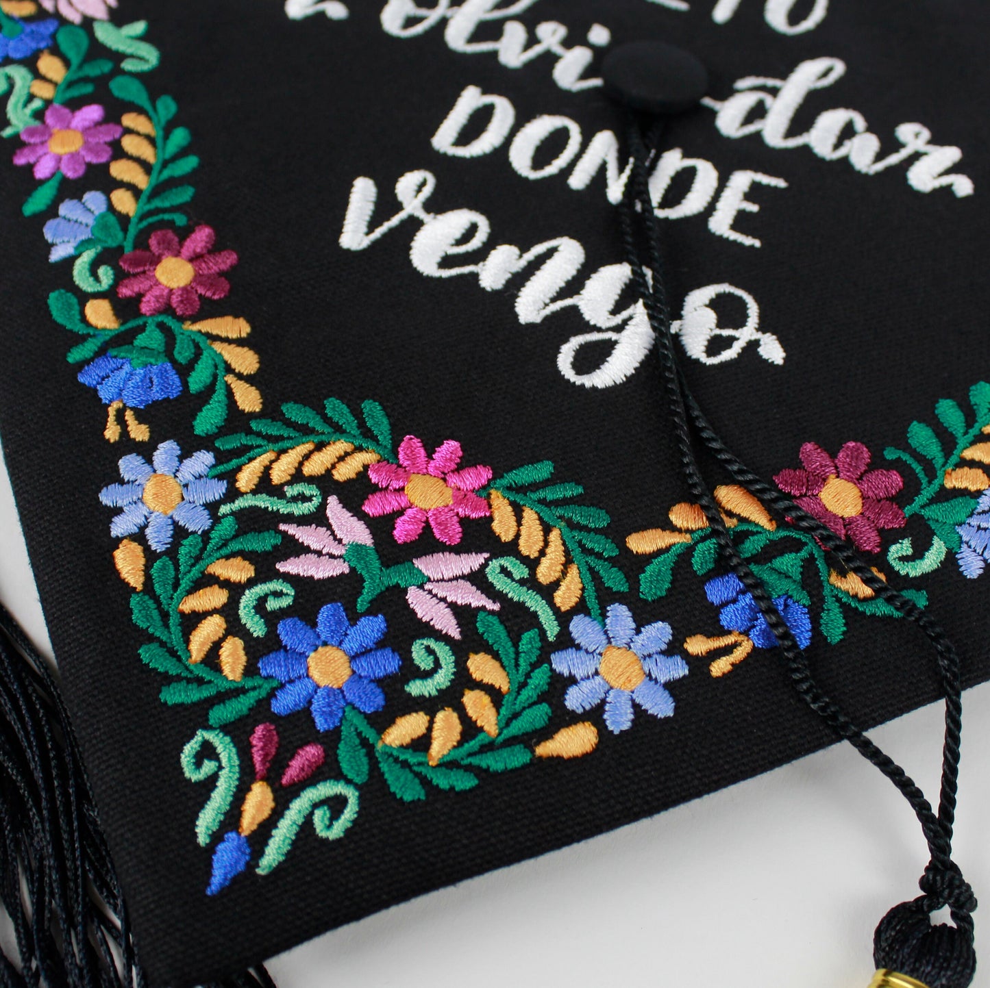 Handmade Embroidered Mexican Floral Graduation Cap Topper