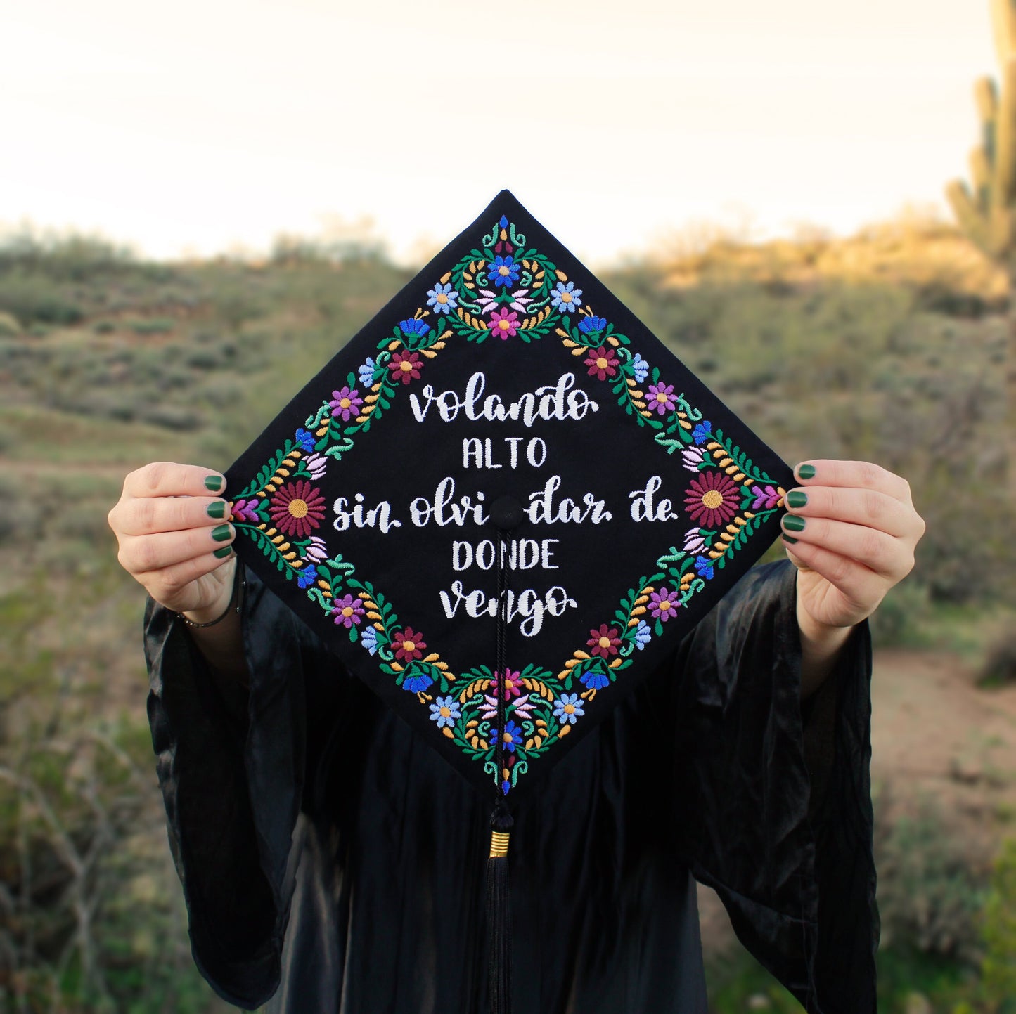 Handmade Embroidered Mexican Floral Graduation Cap Topper