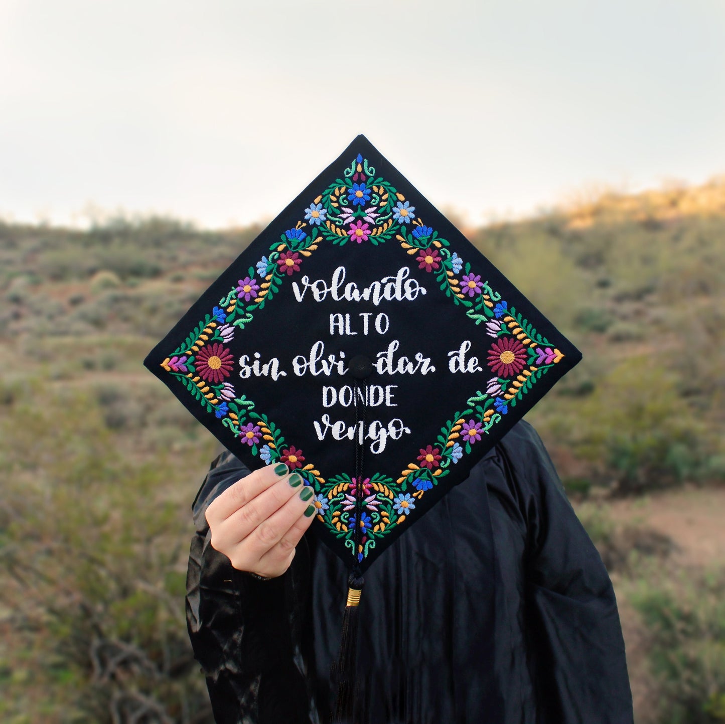 Handmade Embroidered Mexican Floral Graduation Cap Topper